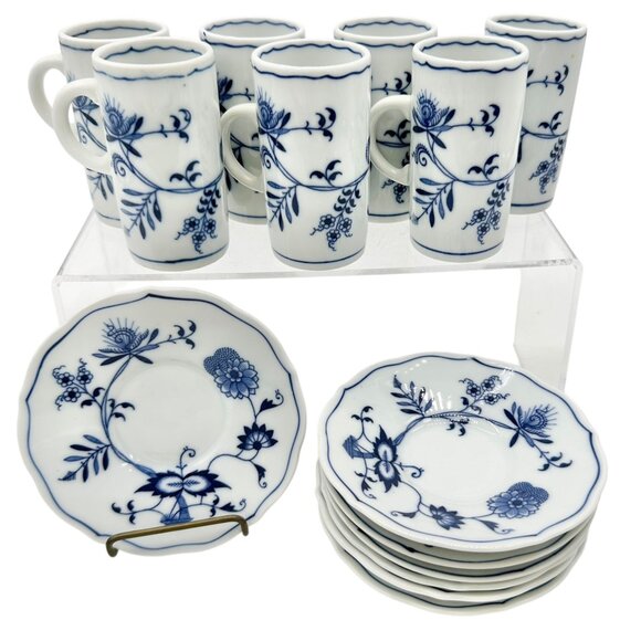 Blue Danube Japan Porcelain Demitasse Cups w Saucers Set Of 6 Blue White Floral - Picture 1 of 7